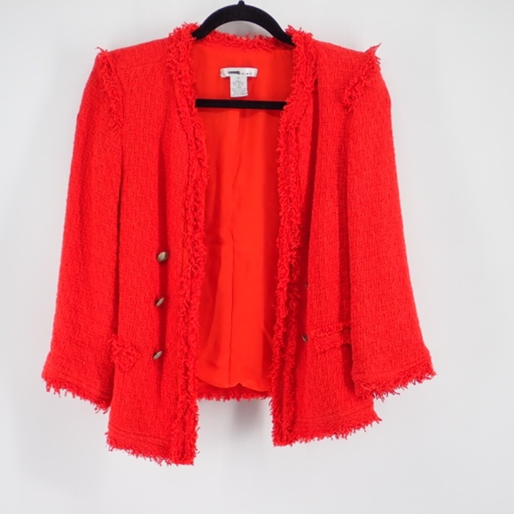 WD.NY Women's Christmas Red Fringe Blazer Size Small Open Front Cardigan Jacket - Picture 1 of 12